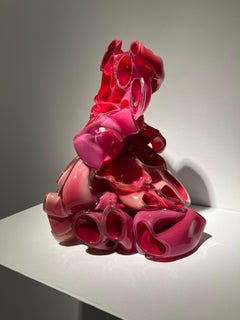 Abstract Composition Glass Sculpture, Red, 14 x 11 x 8 inch, by Kim Harty