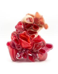 Abstract Compositional Glass Sculpture, Red, 10 x 5 x 11.5 inch, by Kim Harty