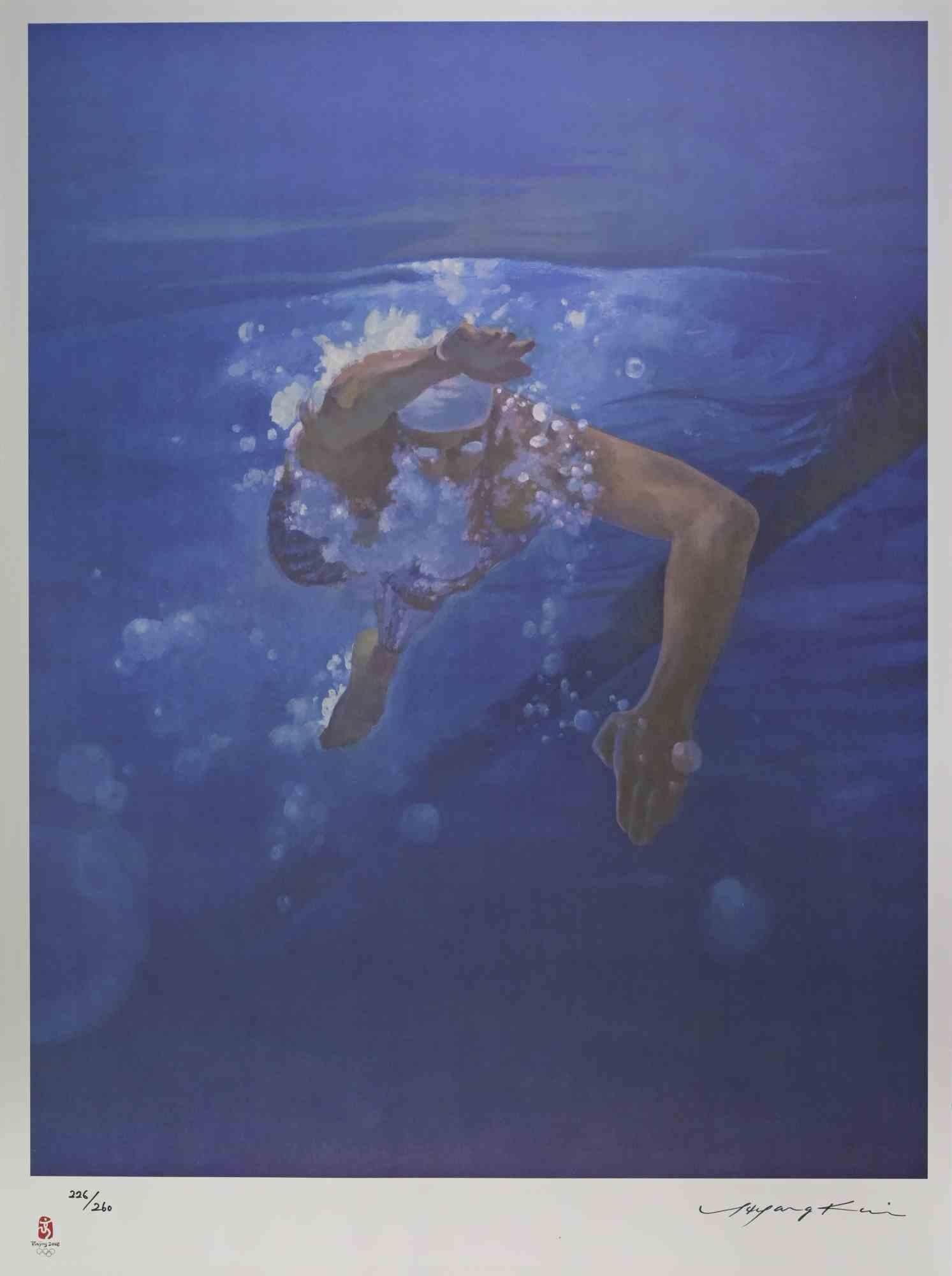Nadador es una obra de arte contemporáneo realizada por Kim Hyang en 2008.

Litografía mixta en color

Firmado a mano y numerado en el margen inferior

Realizado con motivo de los Juegos Olímpicos de Pekín, China, en 2008.

Edición de 226/260

La