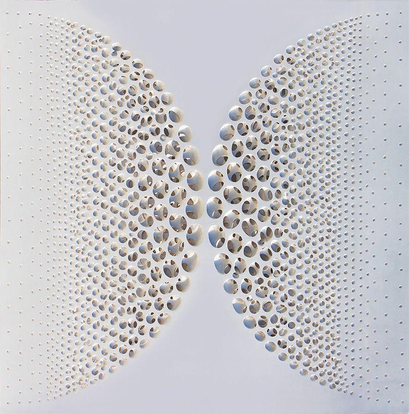 Pittura bianca astratta scultorea e strutturata - Mixed Media Art di Kim Jae Il