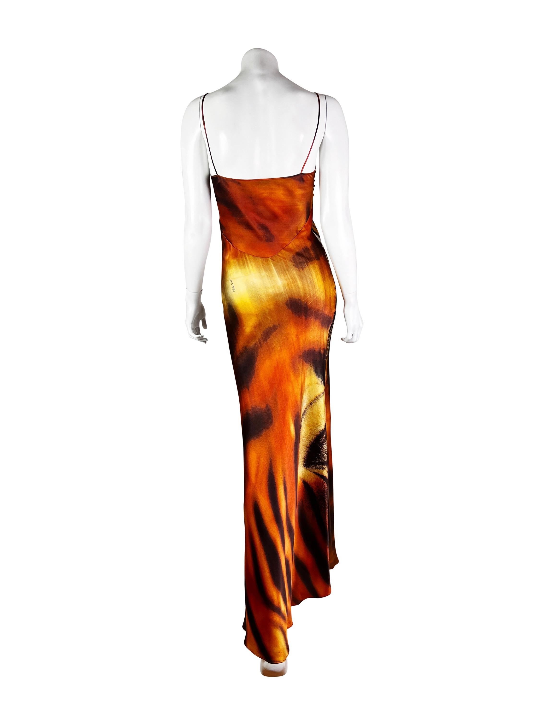 Brown Kim Kardashian’s Roberto Cavalli Fall 2000 Tiger Print Silk Gown For Sale