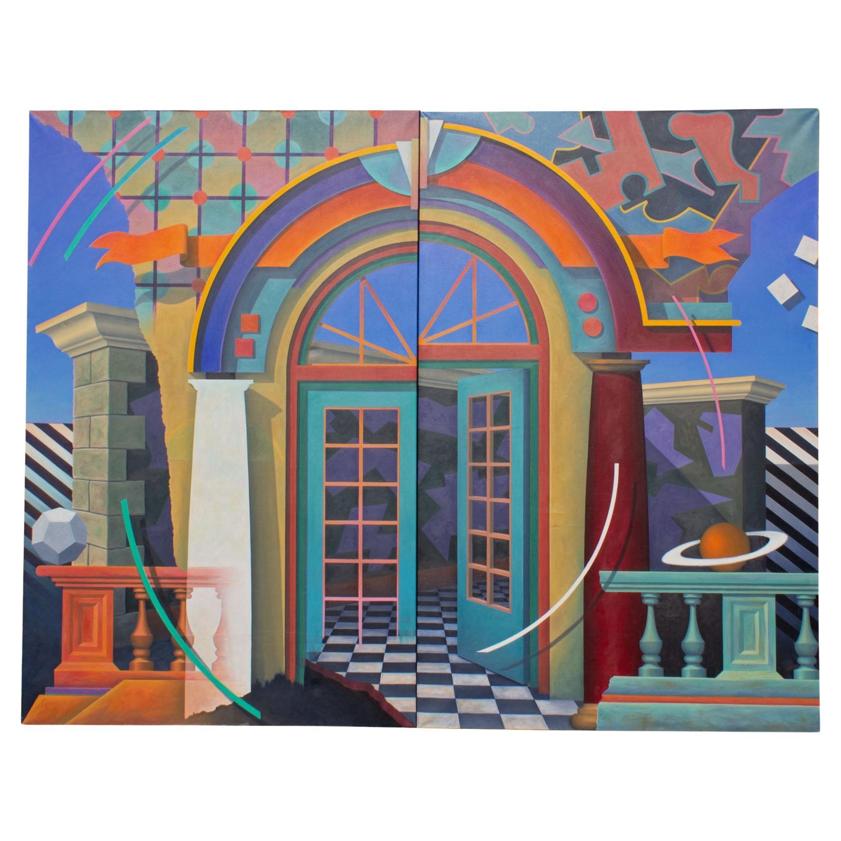 Kim Krause Signed 1992 “Kepler/Paradox #1” Monumental Acrylic on Canvas Painting For Sale