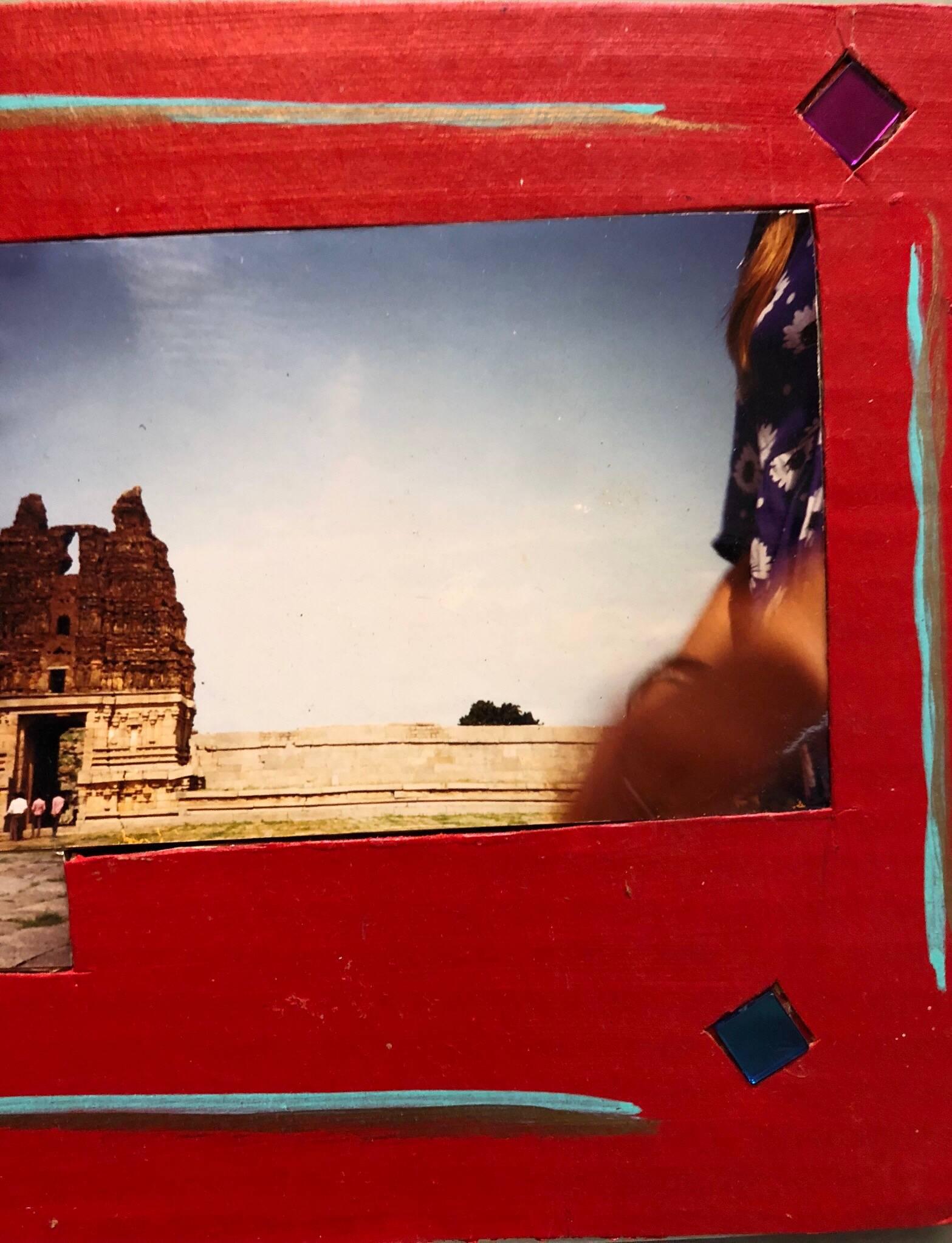 Tourists Hampi, India, 1992, Photo Prints on Cardboard, Collage, Mirror Insets - Contemporary Painting by Kim MacConnel