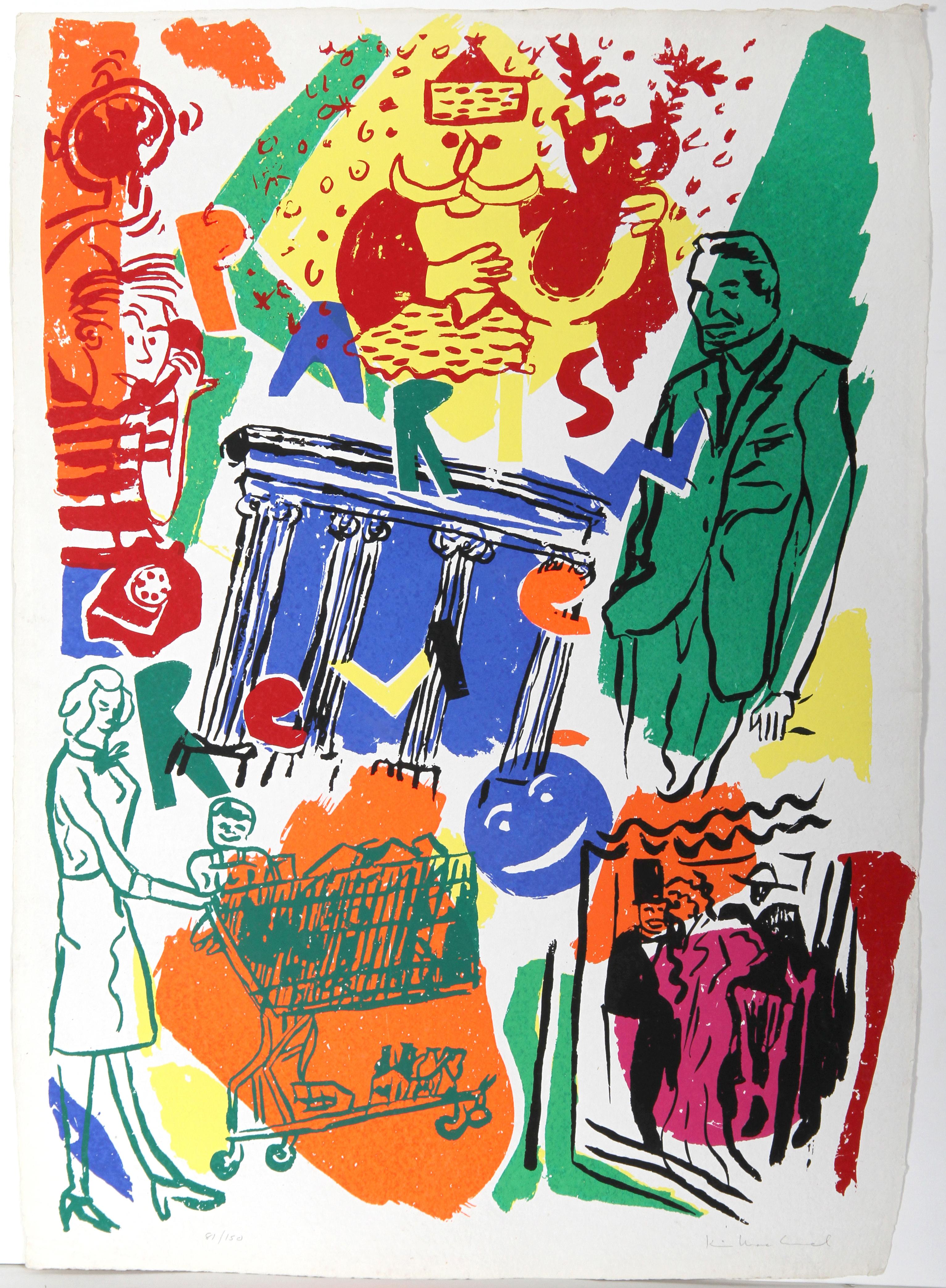 Artiste : Kim MacConnel, américain (1946 - )
Titre : Revue de Paris
Médium : Sérigraphie, signée et numérotée au crayon
Edition : 81/150
Taille : 42 x 23 in. (106,68 x 58,42 cm)