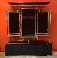 Kim Moltzer Storage Unit In Lacquered Wood, Brass, Smoked Glass 1970