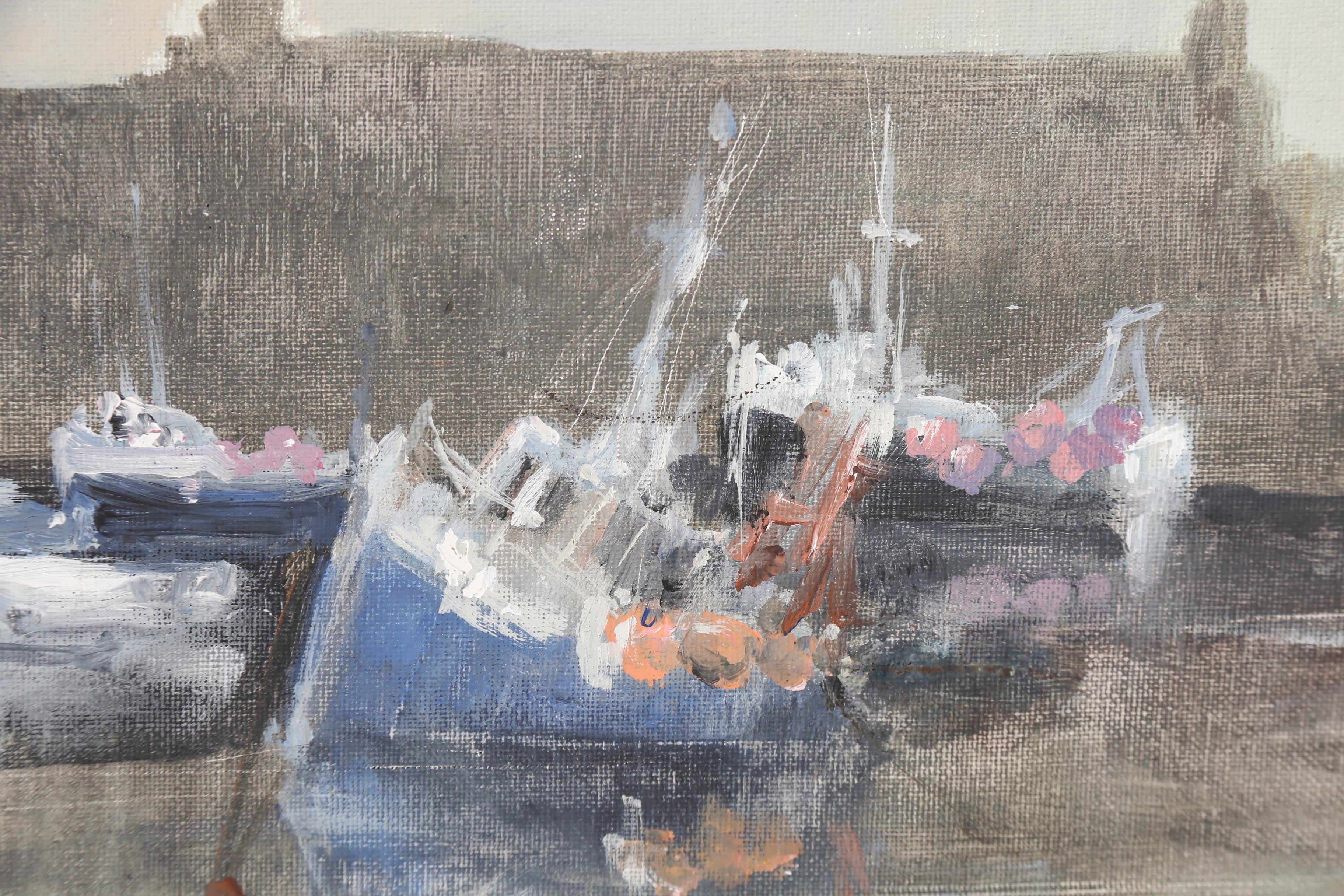 Kim Pragnell (b.1952) - Framed Contemporary Oil, Fishing Boats on Mud Flats 4