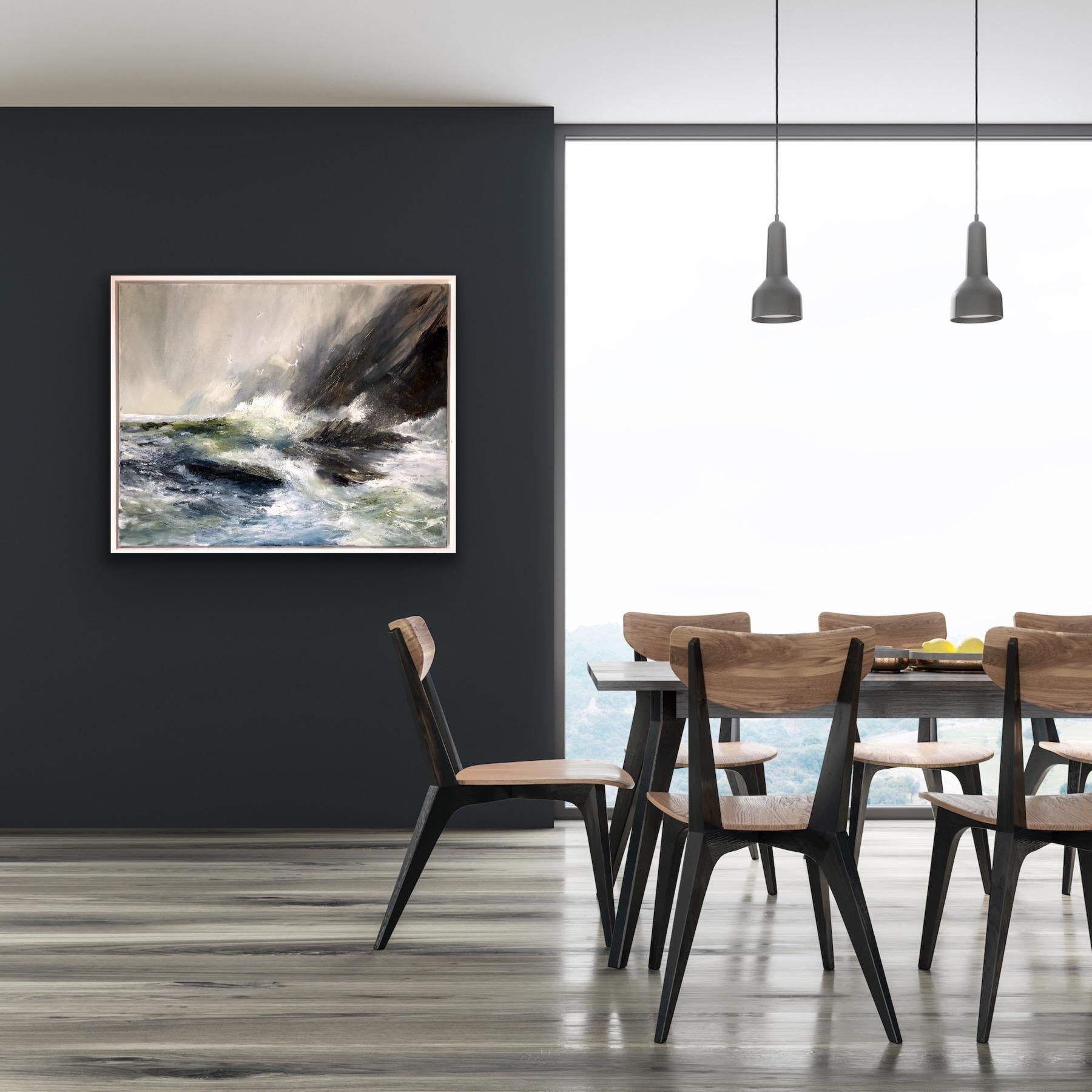 Lo que hay bajo la sal es ficción, Pintura original, Paisaje marino, Mar tormentoso en venta 6
