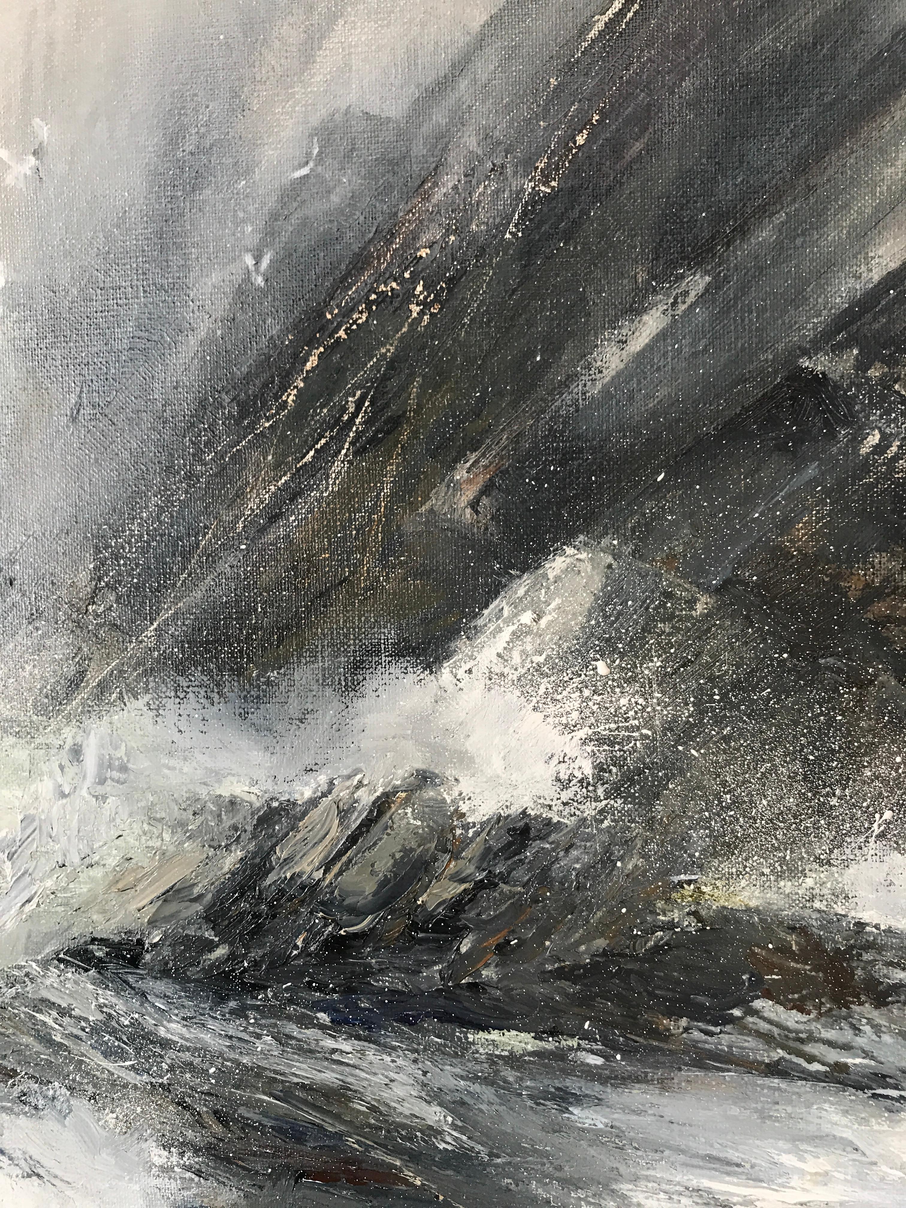 Lo que hay bajo la sal es ficción, Pintura original, Paisaje marino, Mar tormentoso en venta 9