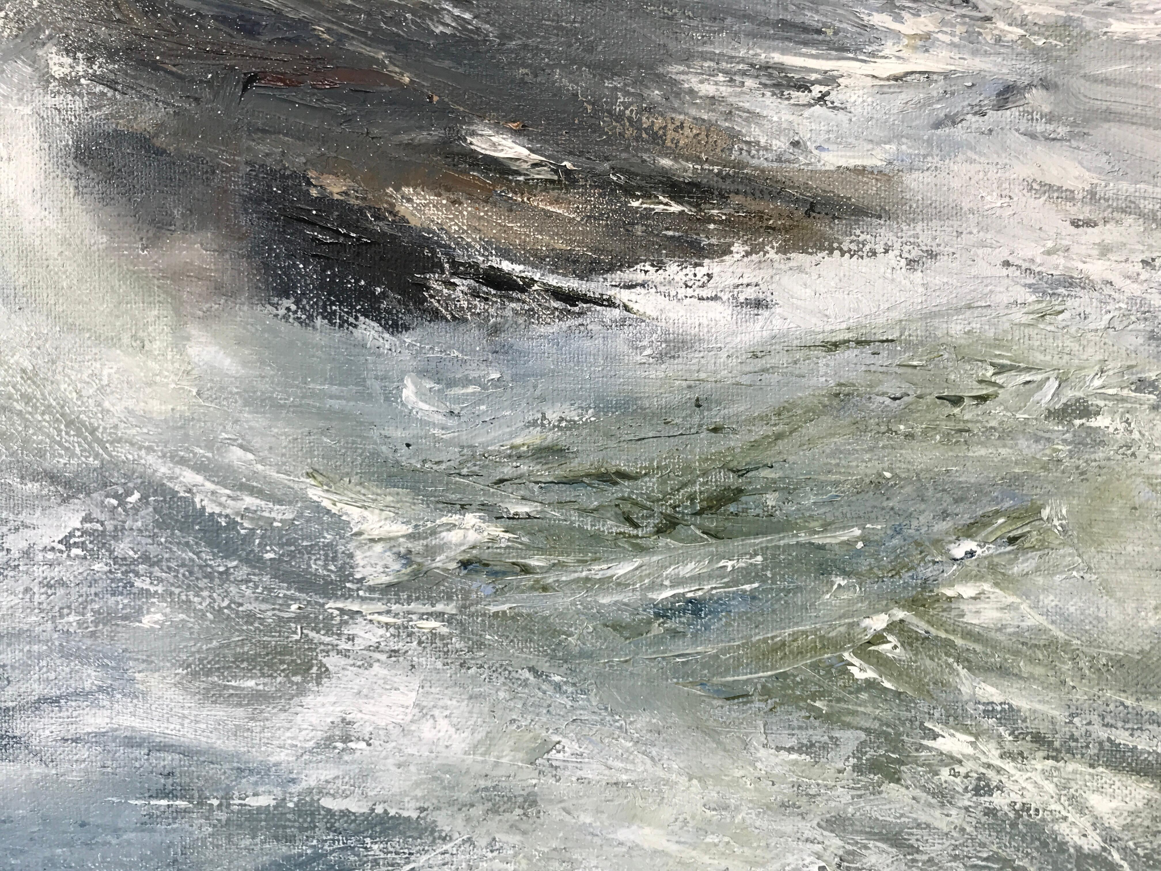 Lo que hay bajo la sal es ficción, Pintura original, Paisaje marino, Mar tormentoso en venta 10