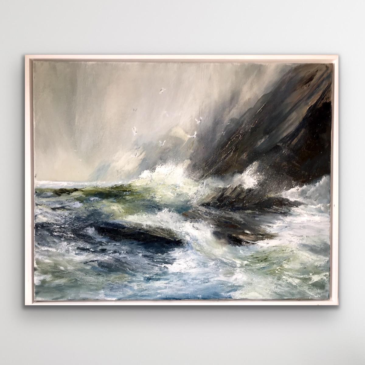 What Lies Beneath the Salt is Fiction, Original painting, Seascape, Stormy Sea For Sale 12