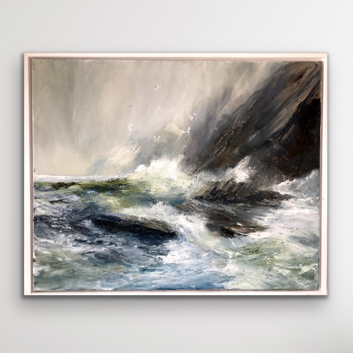 Lo que hay bajo la sal es ficción, Pintura original, Paisaje marino, Mar tormentoso en venta 11