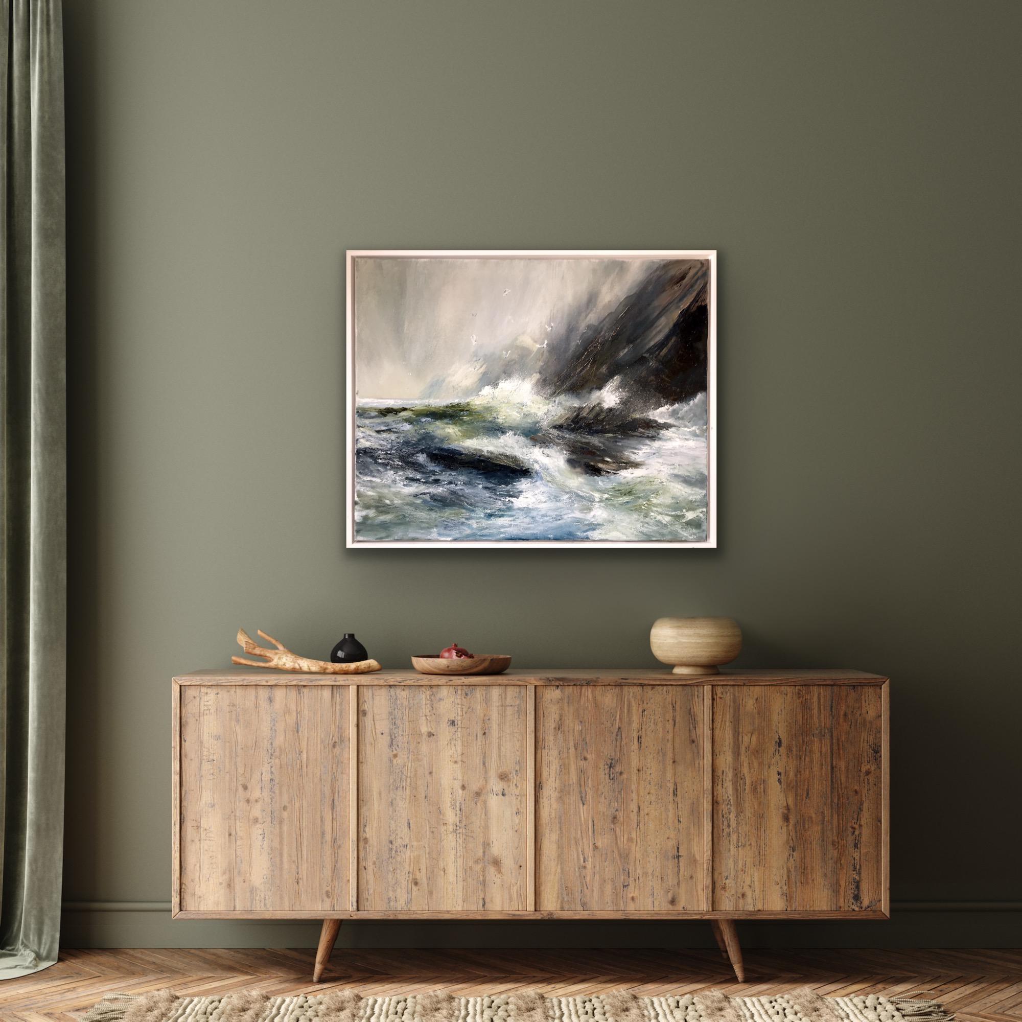 Lo que hay bajo la sal es ficción, Pintura original, Paisaje marino, Mar tormentoso en venta 12
