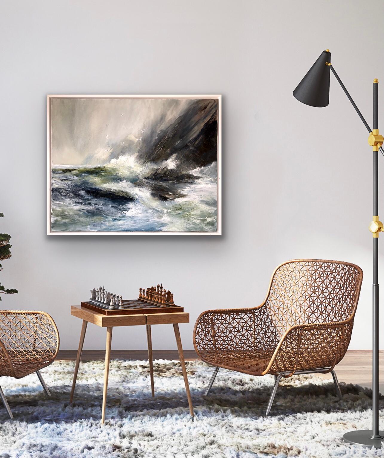 Lo que hay bajo la sal es ficción, Pintura original, Paisaje marino, Mar tormentoso en venta 13
