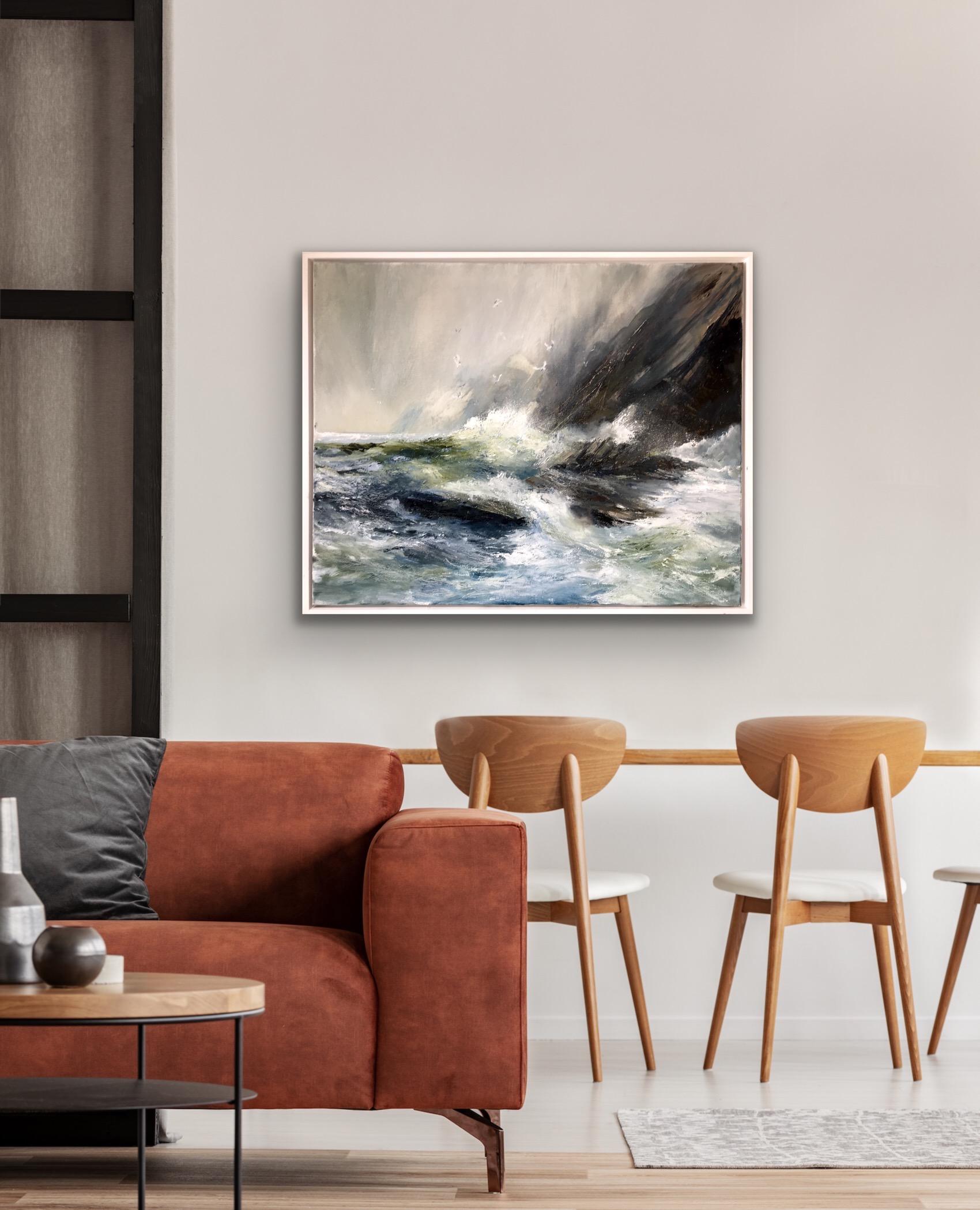 Lo que hay bajo la sal es ficción, Pintura original, Paisaje marino, Mar tormentoso - Painting de Kim Pragnell