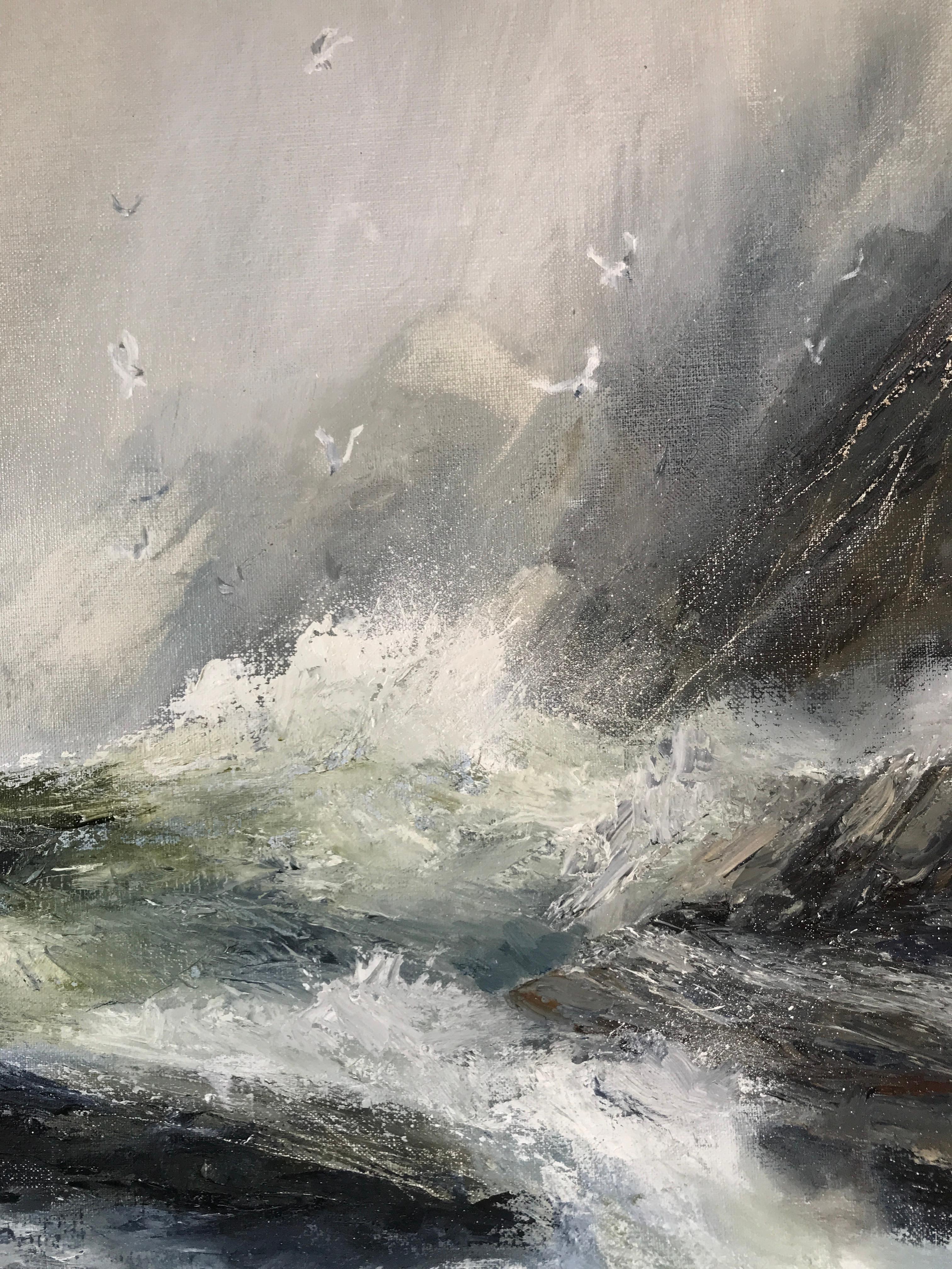 What Lies Beneath the Salt is Fiction, Original painting, Seascape, Stormy Sea - Contemporary Painting by Kim Pragnell