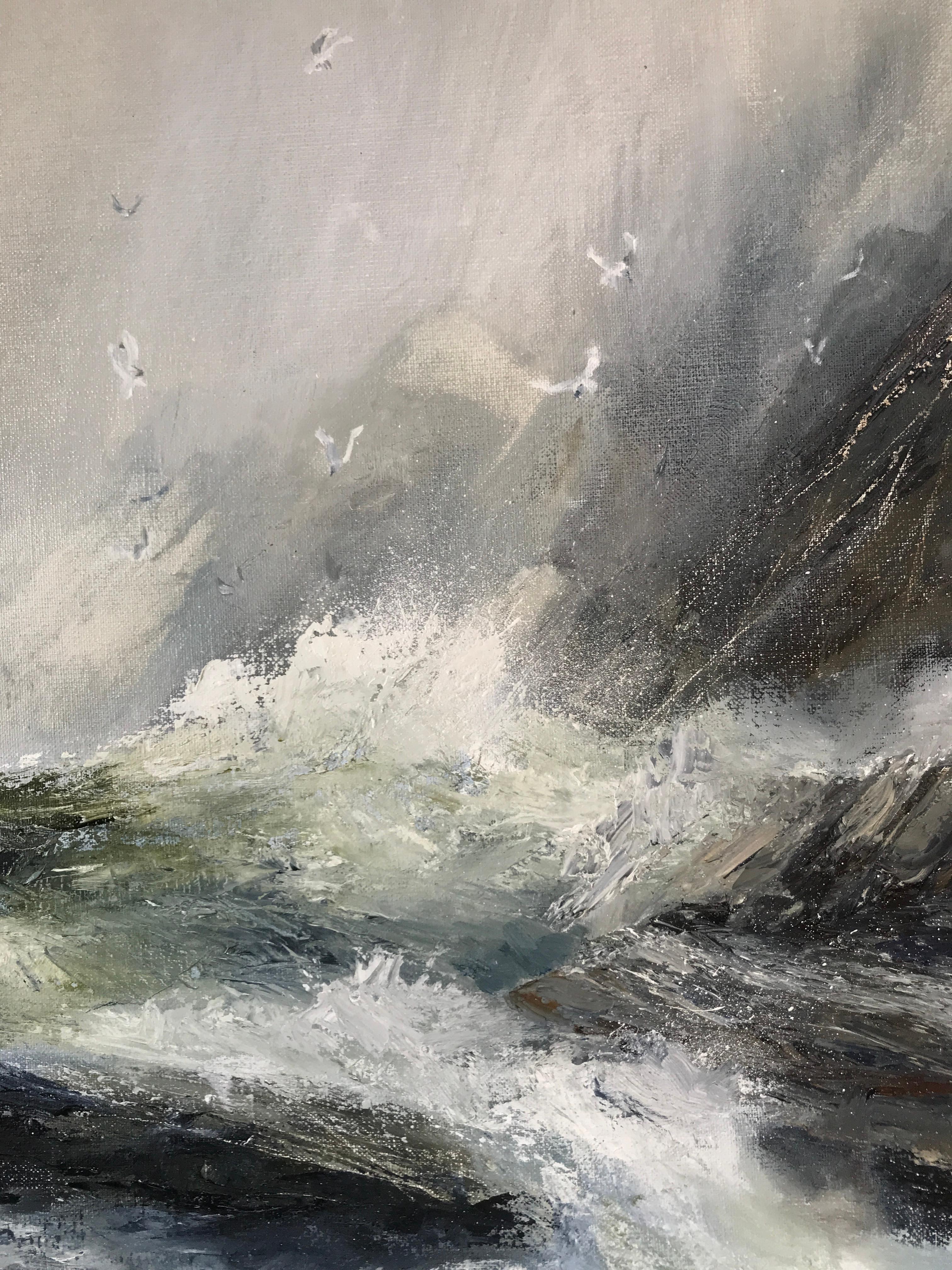 Lo que hay bajo la sal es ficción, Pintura original, Paisaje marino, Mar tormentoso - Painting Contemporáneo de Kim Pragnell