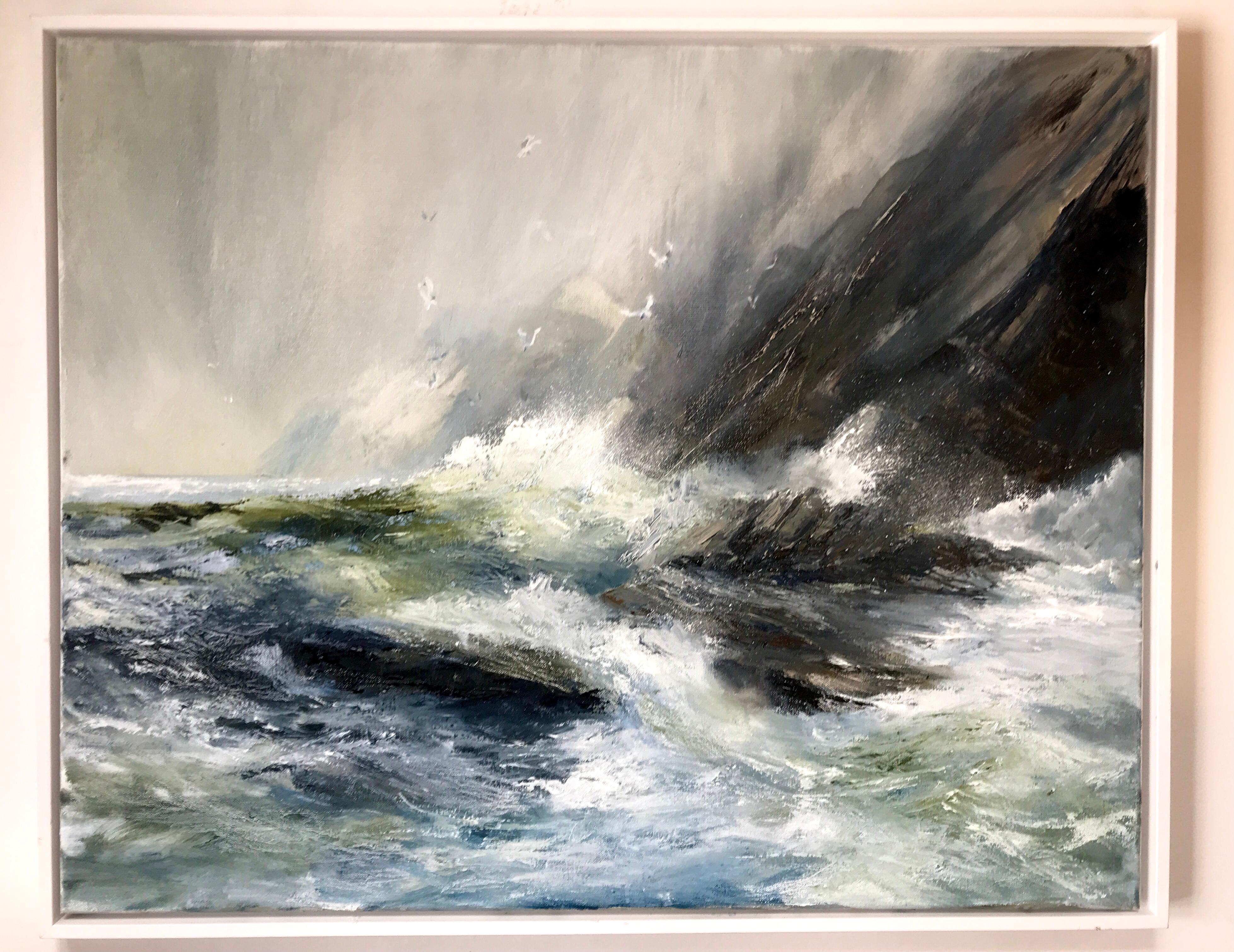 Lo que hay bajo la sal es ficción, Pintura original, Paisaje marino, Mar tormentoso en venta 1