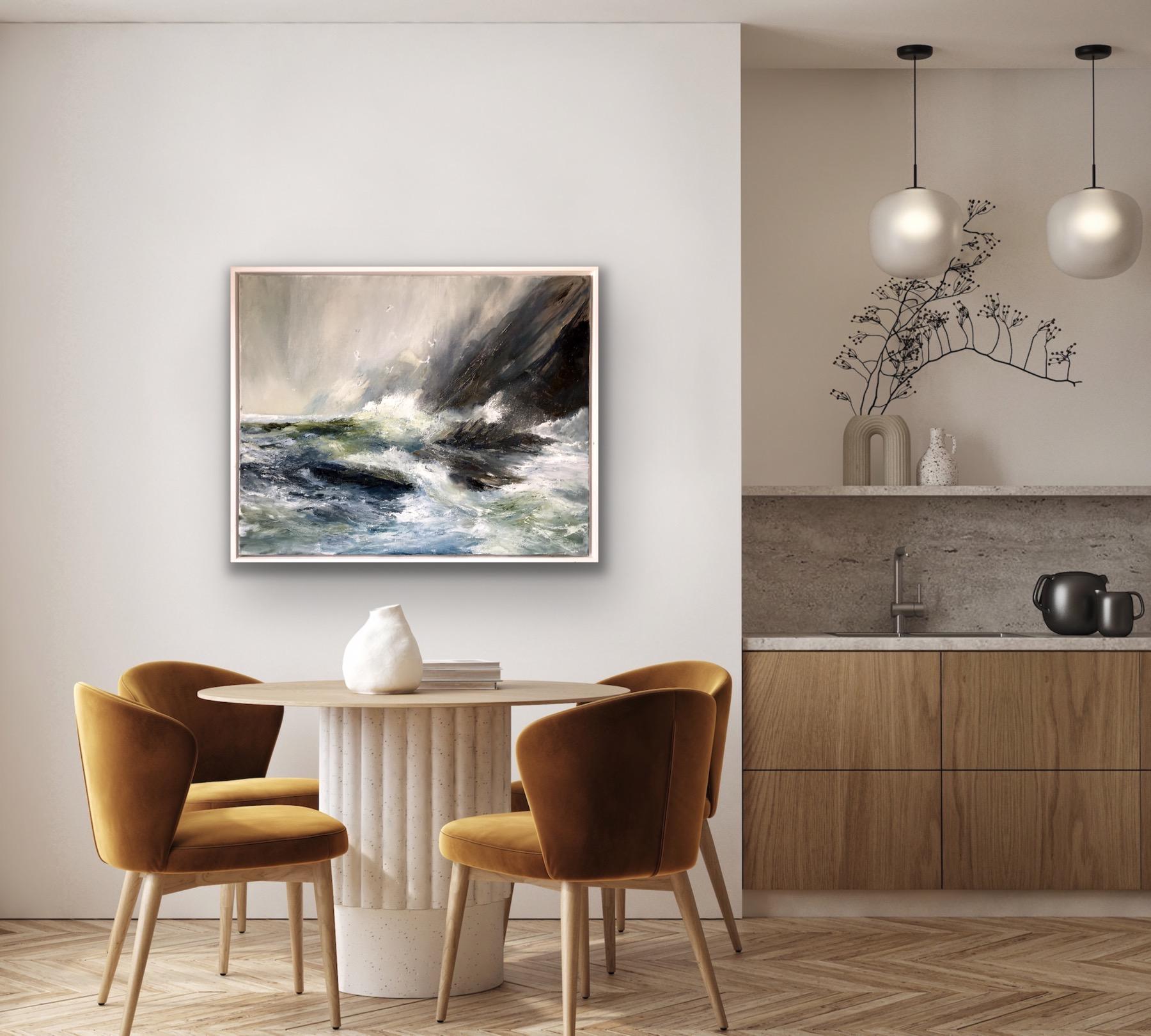 Lo que hay bajo la sal es ficción, Pintura original, Paisaje marino, Mar tormentoso en venta 4