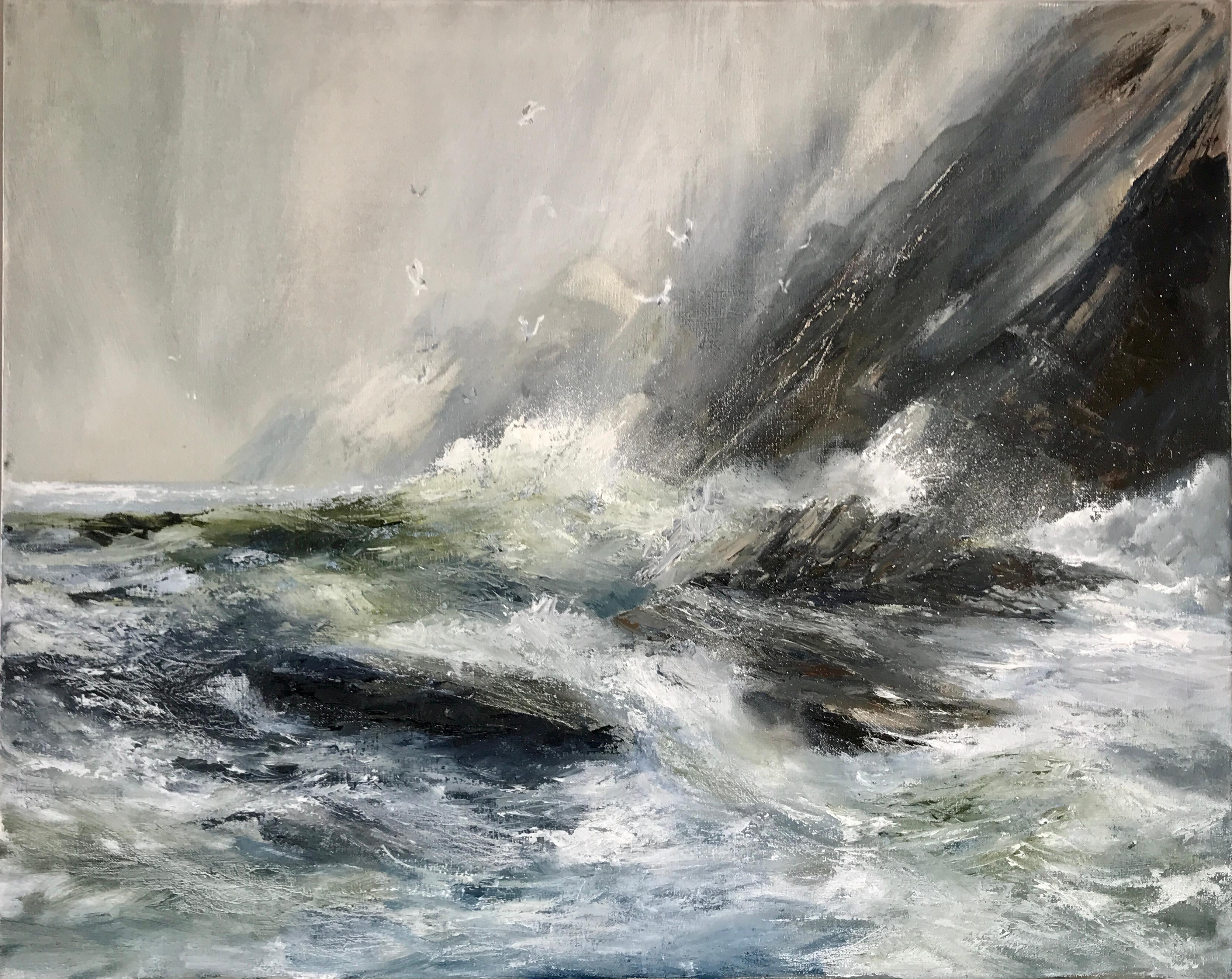 Still-Life Painting de Kim Pragnell - Lo que hay bajo la sal es ficción, Pintura original, Paisaje marino, Mar tormentoso