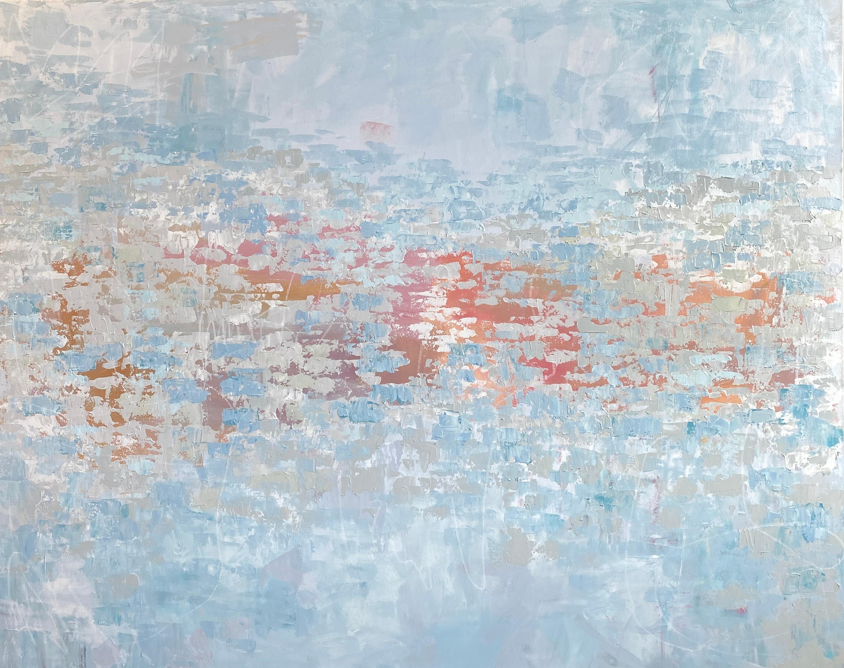 Abstract Painting Kim Romero - Seau nuageux, peinture abstraite, acrylique sur toile, signée 