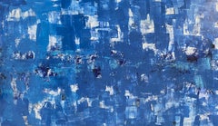 Abstraktes Gemälde in Jazz-Blau, Acryl auf Leinwand, signiert 