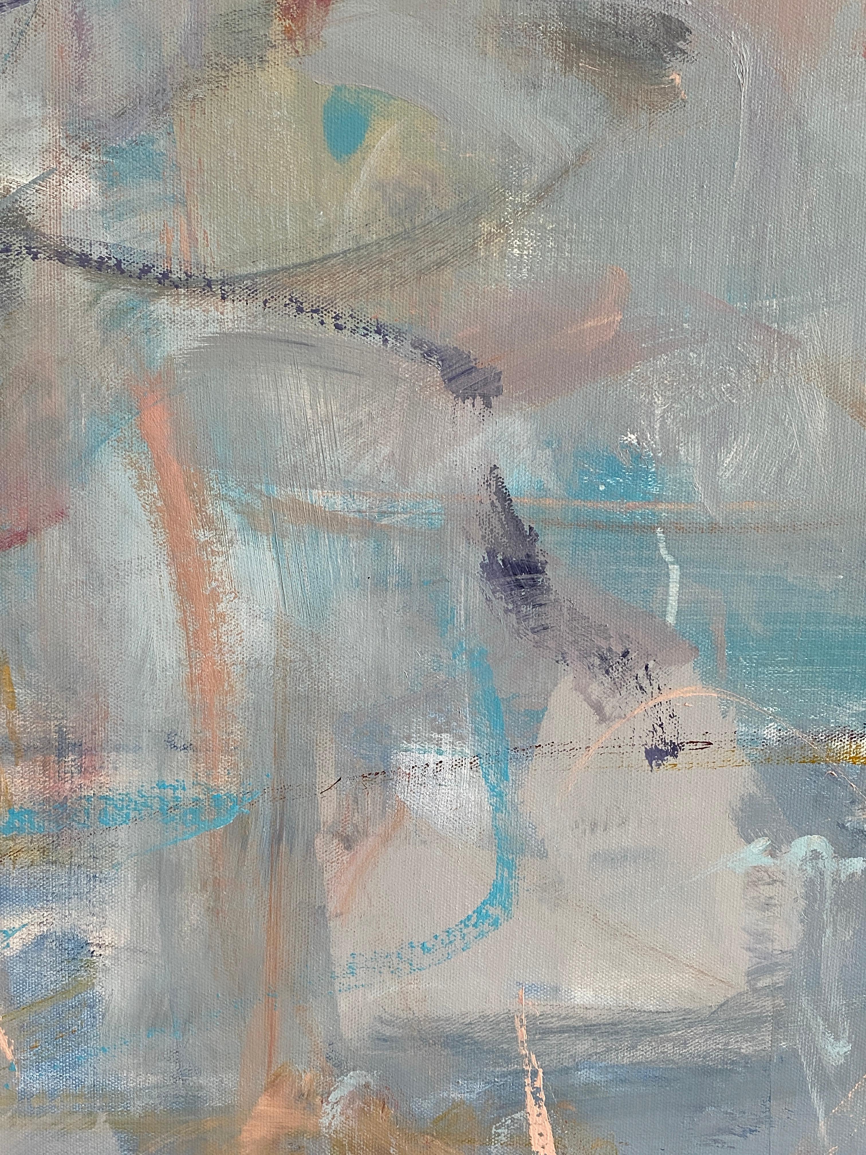 Sea Creatures, Abstract Seascape Painting, Acrylic on Canvas, Signed  - Gray Abstract Painting by Kim Romero