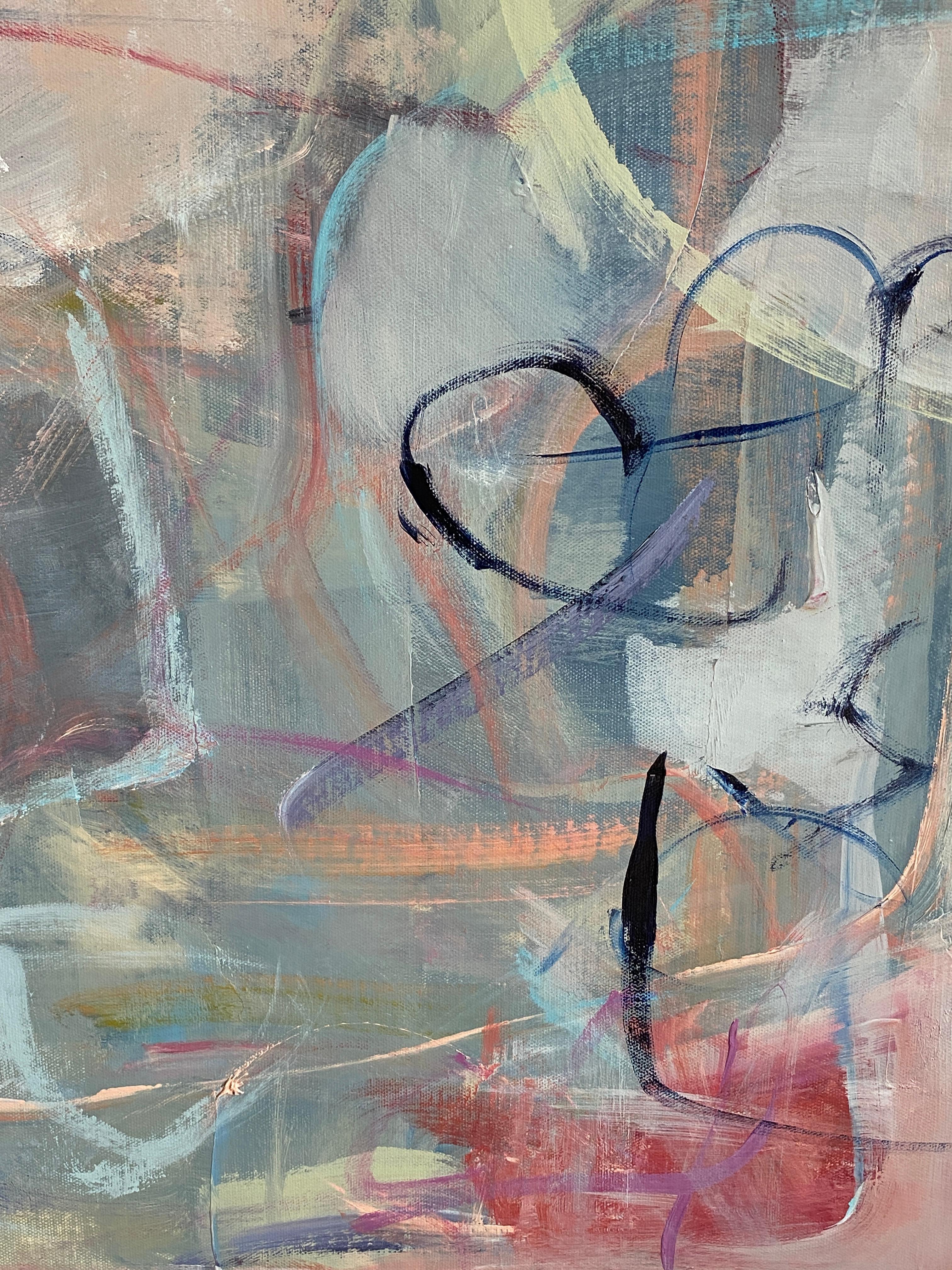 Sea Creatures von Kim Romero ist ein abstraktes Acrylgemälde auf Leinwand, das von der Liebe der Künstlerin zum Wasser und den Sommertagen und -nächten inspiriert ist, die sie mit Booten an der Ostküste verbracht hat. Dieses großformatige Werk hat