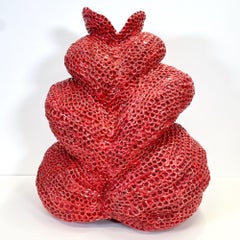 Friendship Berry, vibrant textured red glazed coil ceramic sculpture