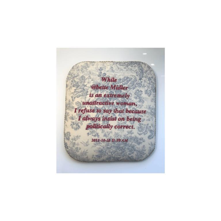 Bette, Upholstered Embroidered Fabric on Board with Upholstery Trim, 2021 - Mixed Media Art by Kim Rugg