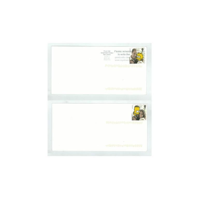 Princess Lisa, Prince Bart, Reconfigured Postage Stamps and Envelopes, 2011 - Mixed Media Art by Kim Rugg