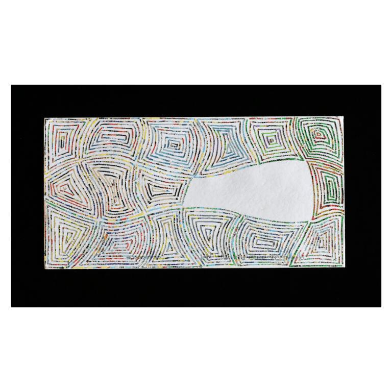 Kim Rugg Abstract Painting - Doodle Squares, Stamps on Envelope, 2007