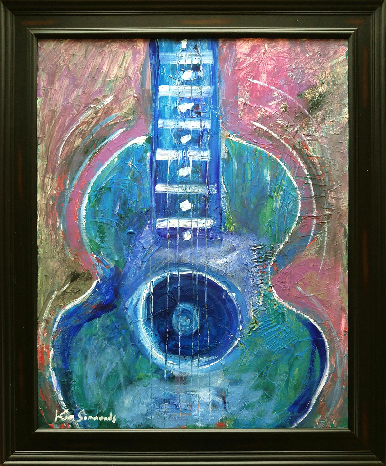 Kim Simmonds Abstract Painting - "Blues Guitar" acrylic on canvas 35x29 framed