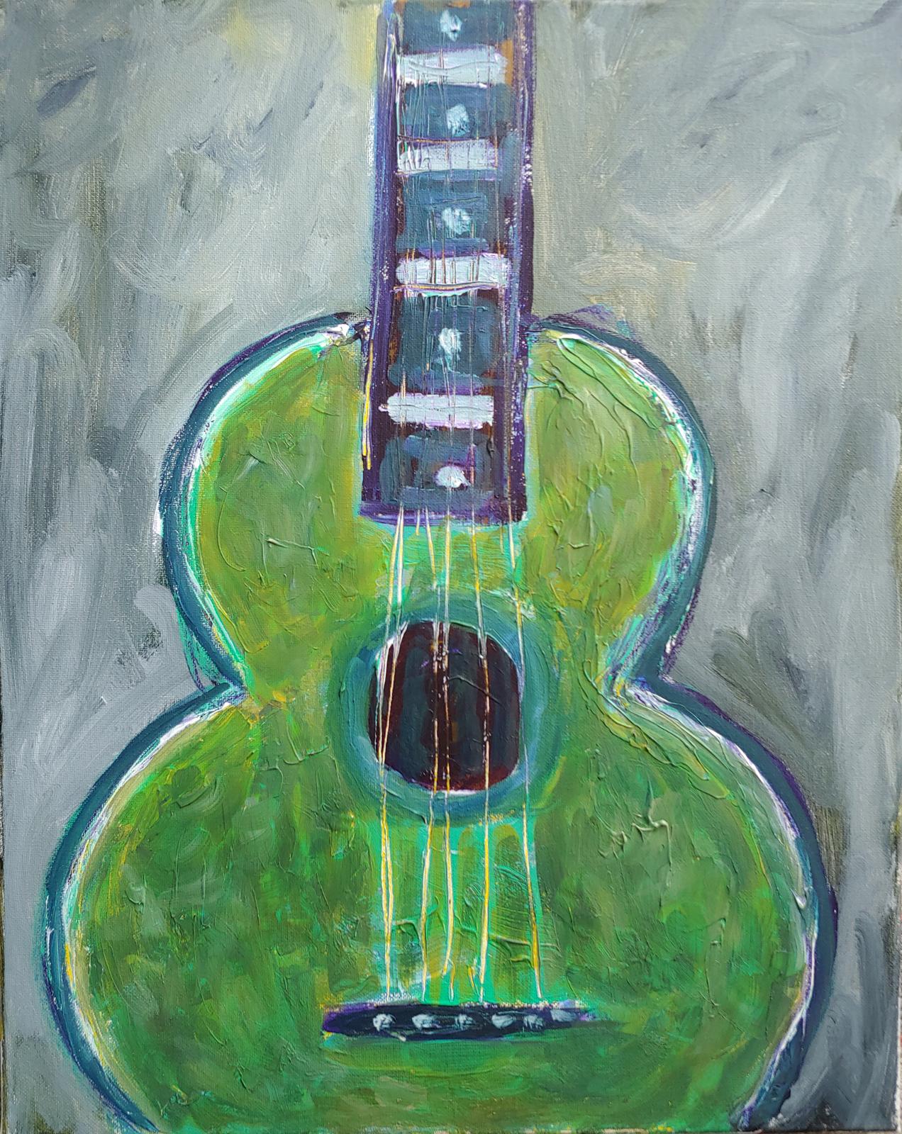 Greene & Greene Guitar Acrilico su tela, 23x19 - Painting di Kim Simmonds