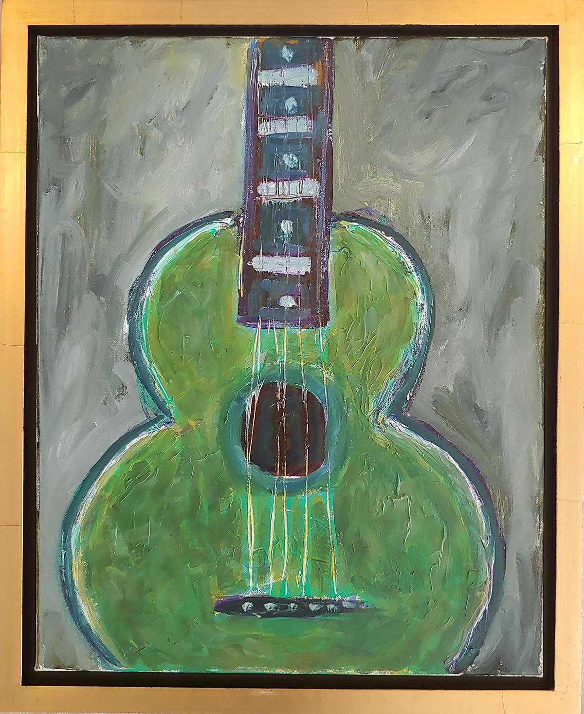 Still-Life Painting di Kim Simmonds - Greene & Greene Guitar Acrilico su tela, 23x19