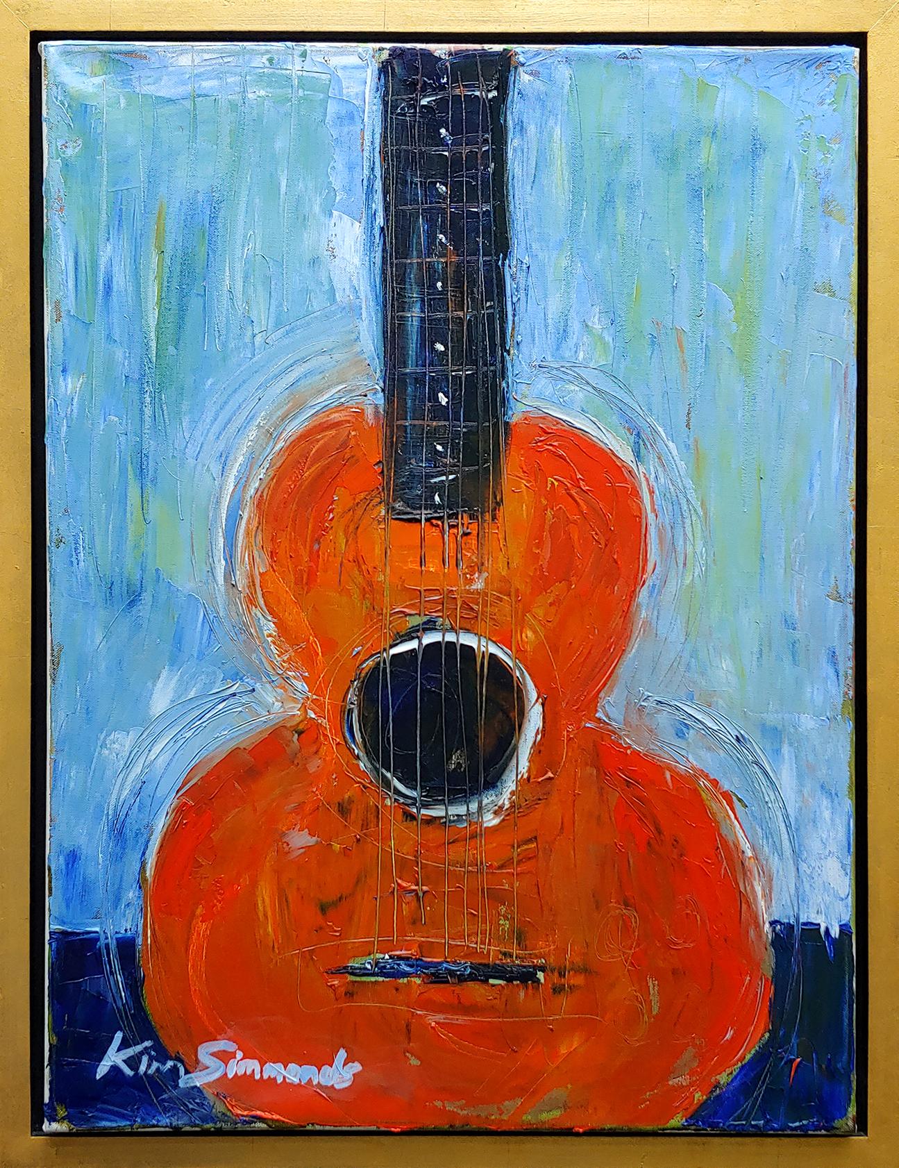 Kim Simmonds Still-Life Painting - "Guitar in Orange"  acrylic on canvas by Savoy Brown's founding lead guitarist