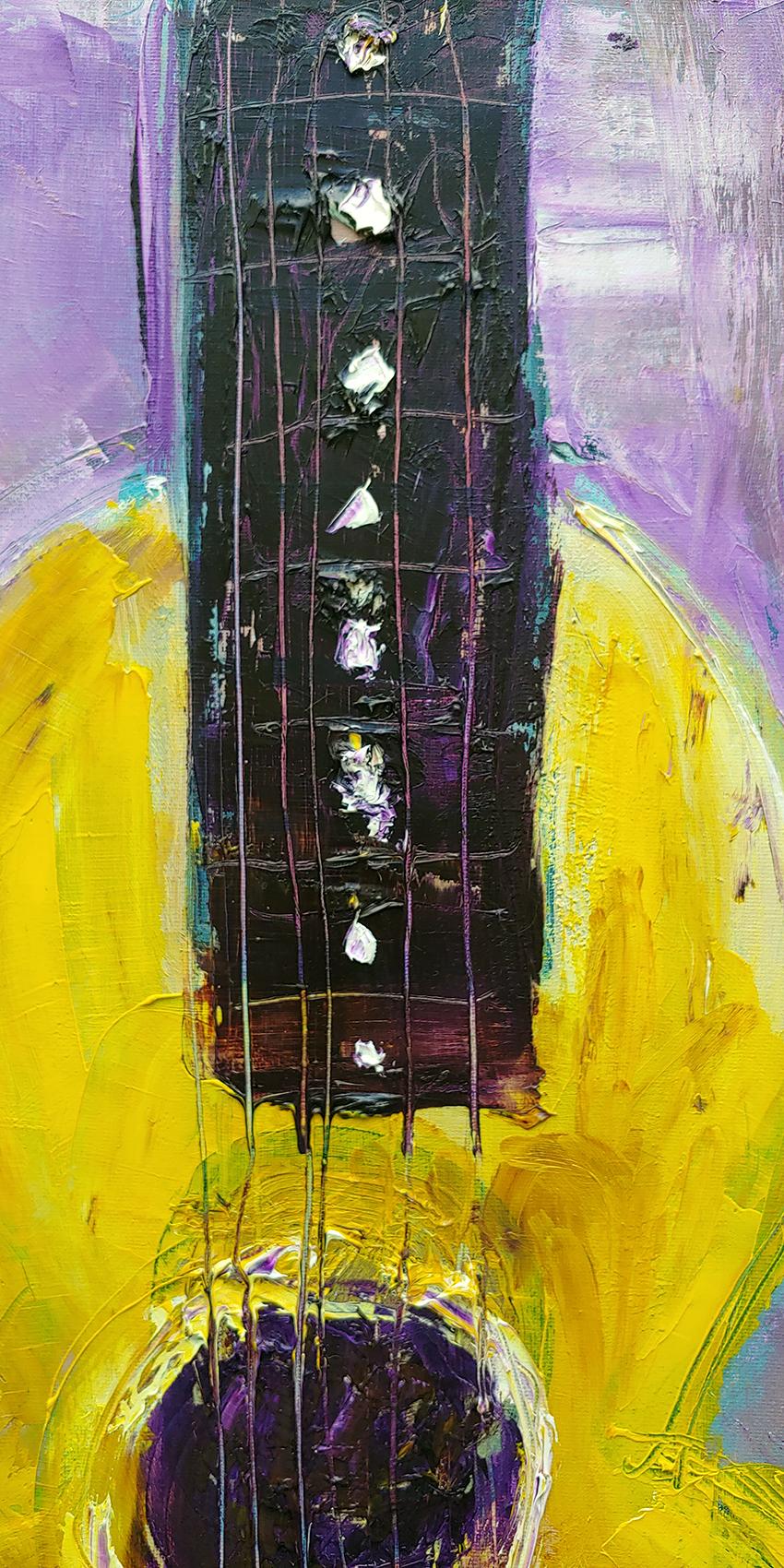 Guitar in Yellow acrylic on canvas by Guitar legend Kim Simmonds of Savoy Brown For Sale 1