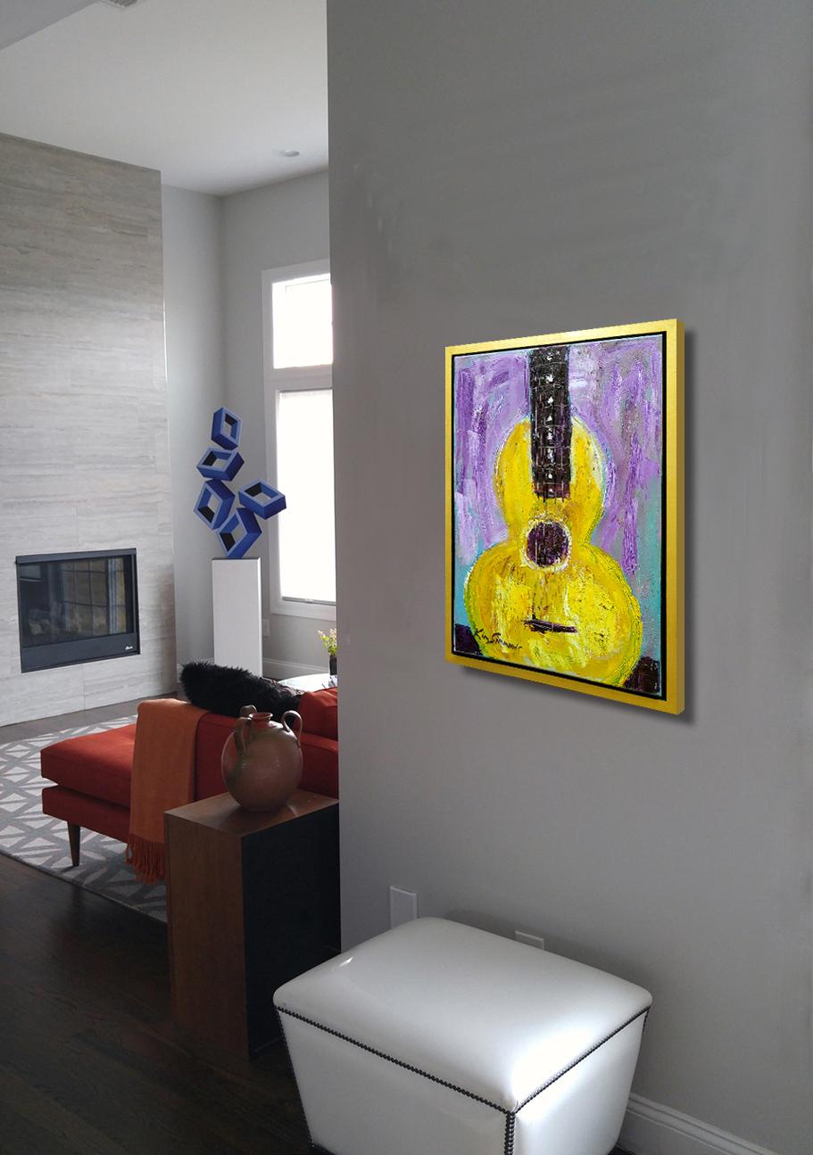 Guitar in Yellow acrylic on canvas by Guitar legend Kim Simmonds of Savoy Brown For Sale 3