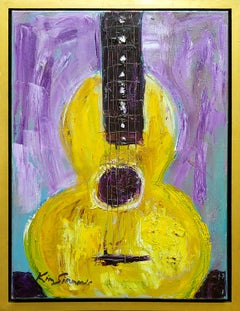 Guitarra en Amarillo acrílico sobre lienzo de la leyenda de la guitarra Kim Simmonds de Savoy Brown