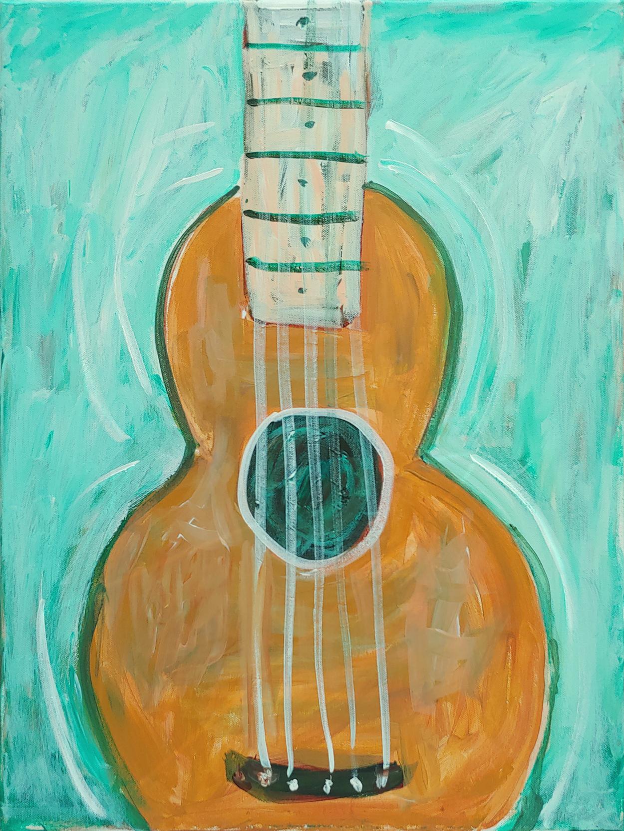 Gitarre mit Ahornhals  Acryl auf Leinwand 26x20 gerahmt (Abstrakter Expressionismus), Painting, von Kim Simmonds