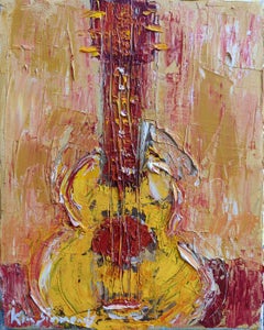 Yellow Guitar Signed 10x8" oil on canvas framed 13x11"