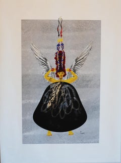 Art contemporain coréen de Kim Soo Young - Une reine ailée avec des serpents se tenant debout