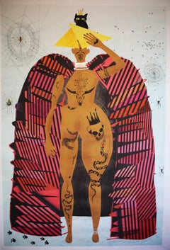 Korean Contemporary Art by Kim Soo Young - Queen Tattooed and Crowned in a Black