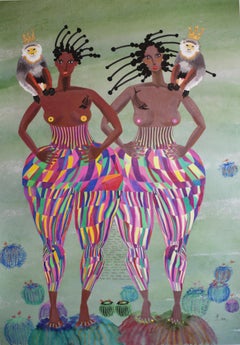 Korean Contemporary Art by Kim Soo Young - Two Queens With Two Monkeys
