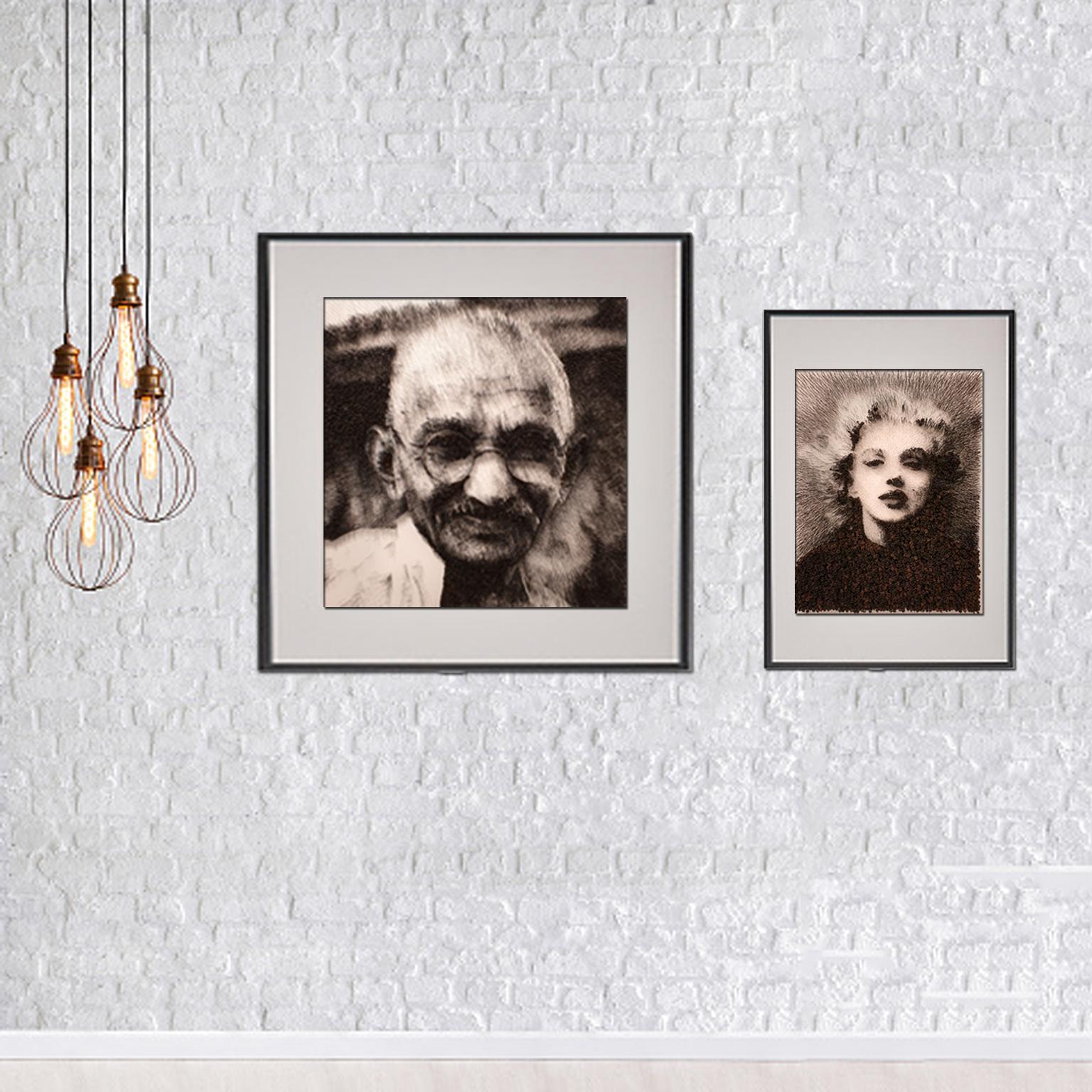 Mohandas Gandhi[Schwarz-Weiß, Stahl auf Leinwand, Stereoskop, Porträt, neue Medien] im Angebot 2