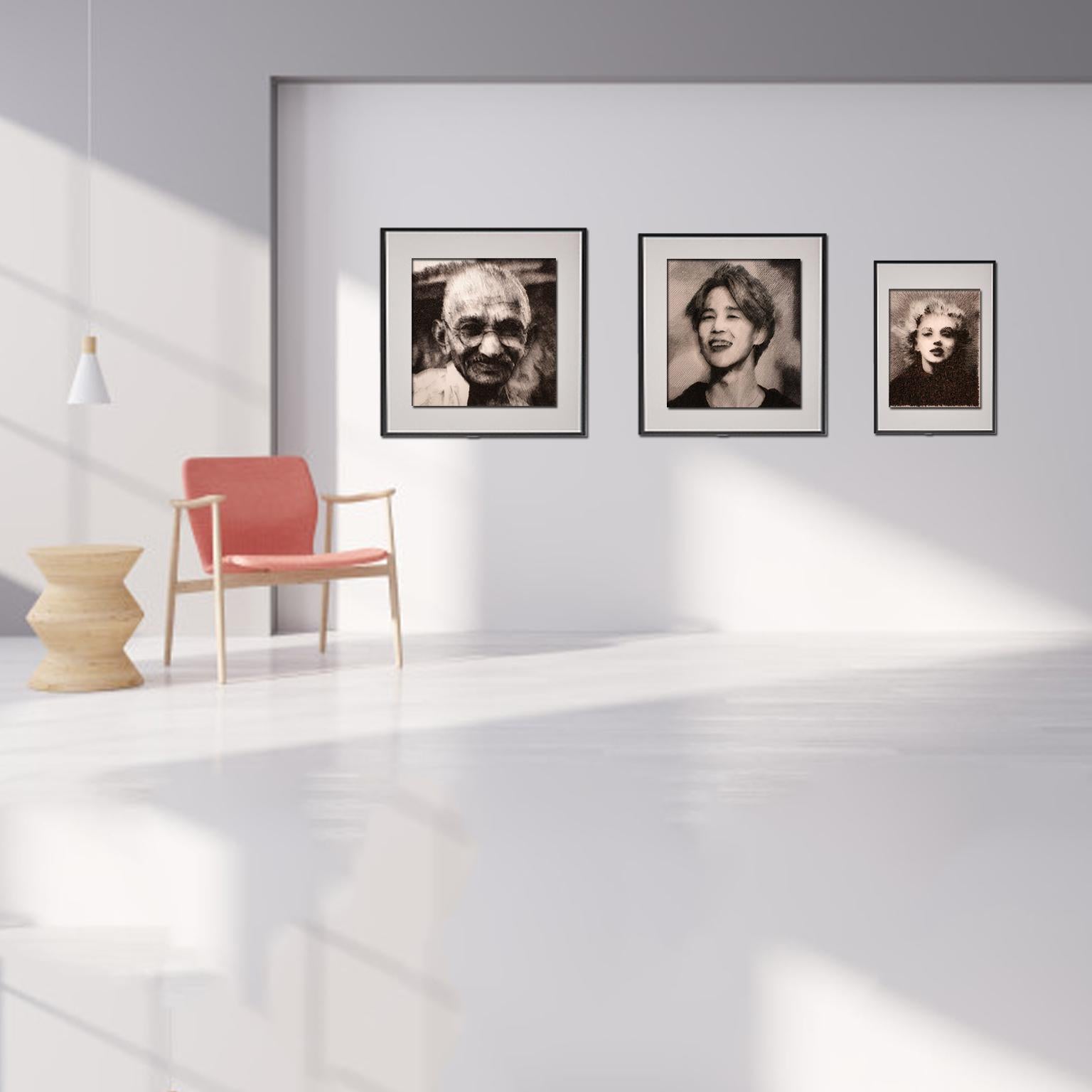 Mohandas Gandhi[Schwarz-Weiß, Stahl auf Leinwand, Stereoskop, Porträt, neue Medien] im Angebot 3