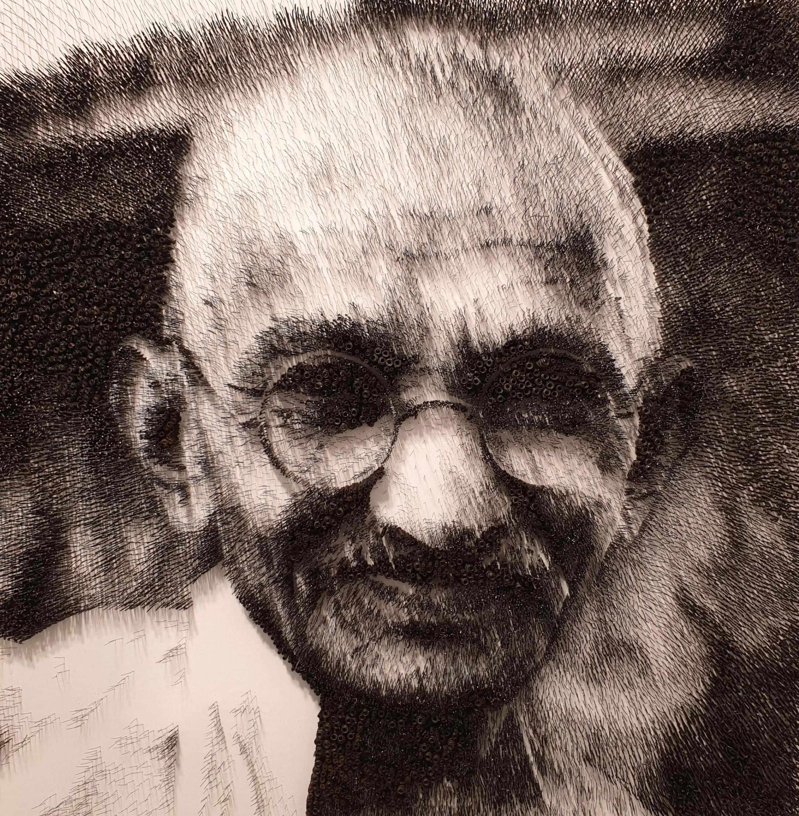 Mohandas Gandhi[Black&White, Steel on canvas, Stereoscopic, Portrait, New media] - Mixed Media Art by Kim Yong Jin