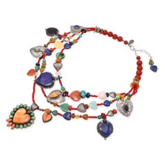 Kim Yubeta and Dan Dodson Sterling Silver Multi-Stone Beaded Heart Necklace