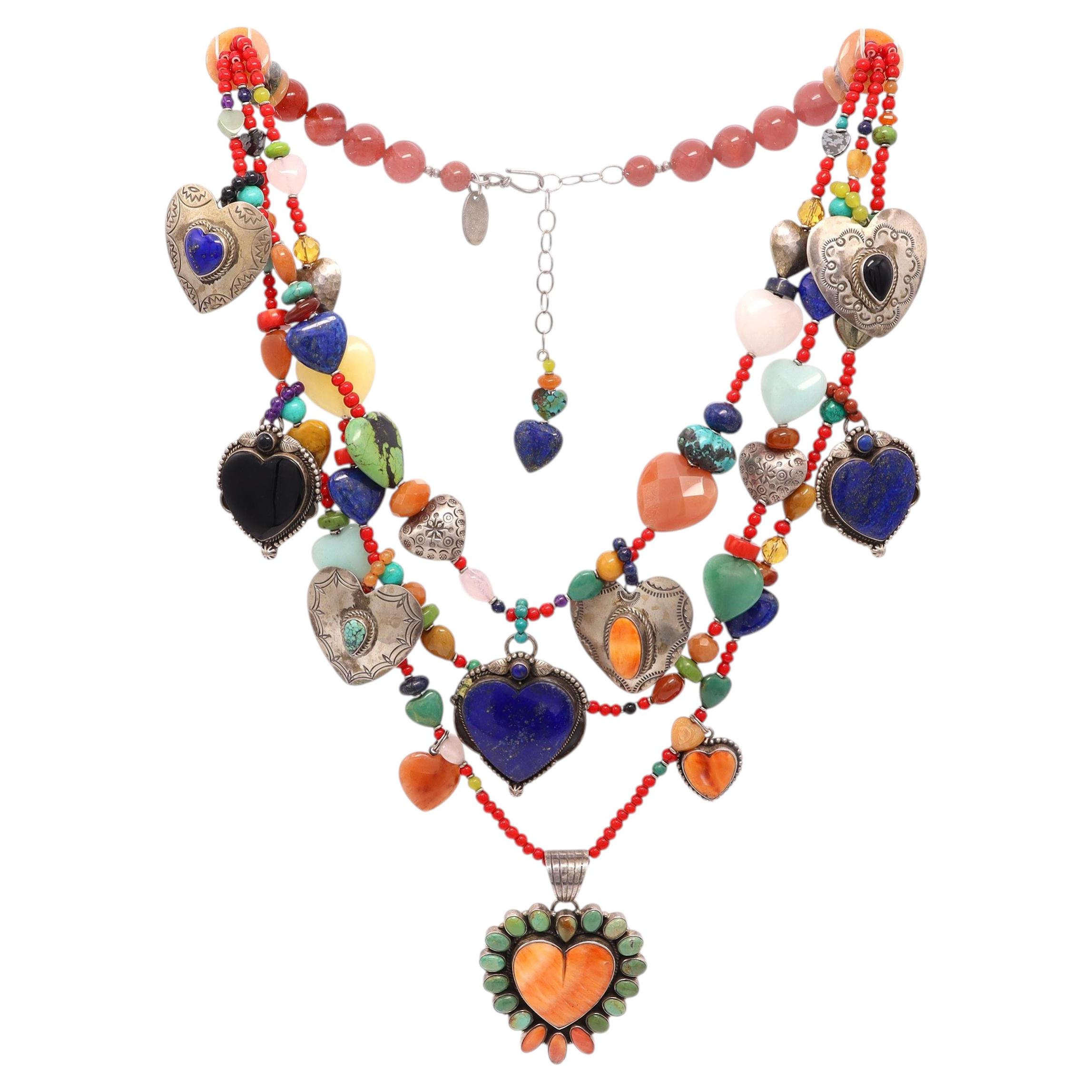 Kim Yubeta and Dan Dodson Sterling Silver Multi-Stone Beaded Heart Necklace