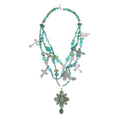 Kim Yubeta Turquoise and Sterling Cross Necklace