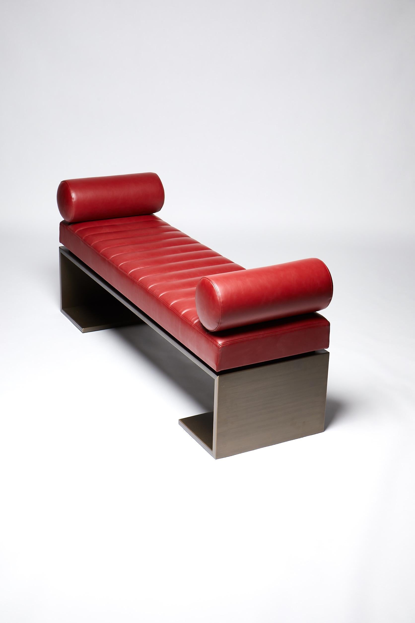 Italian Bronze & Leather Bench, KIMANI, by Reda Amalou Desgin, 2018 - Gallery Collection For Sale